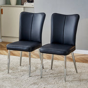 2 sedie da sala da pranzo in pu con schienale ergonomico e seduta imbottita con gambe in metallo nero argento