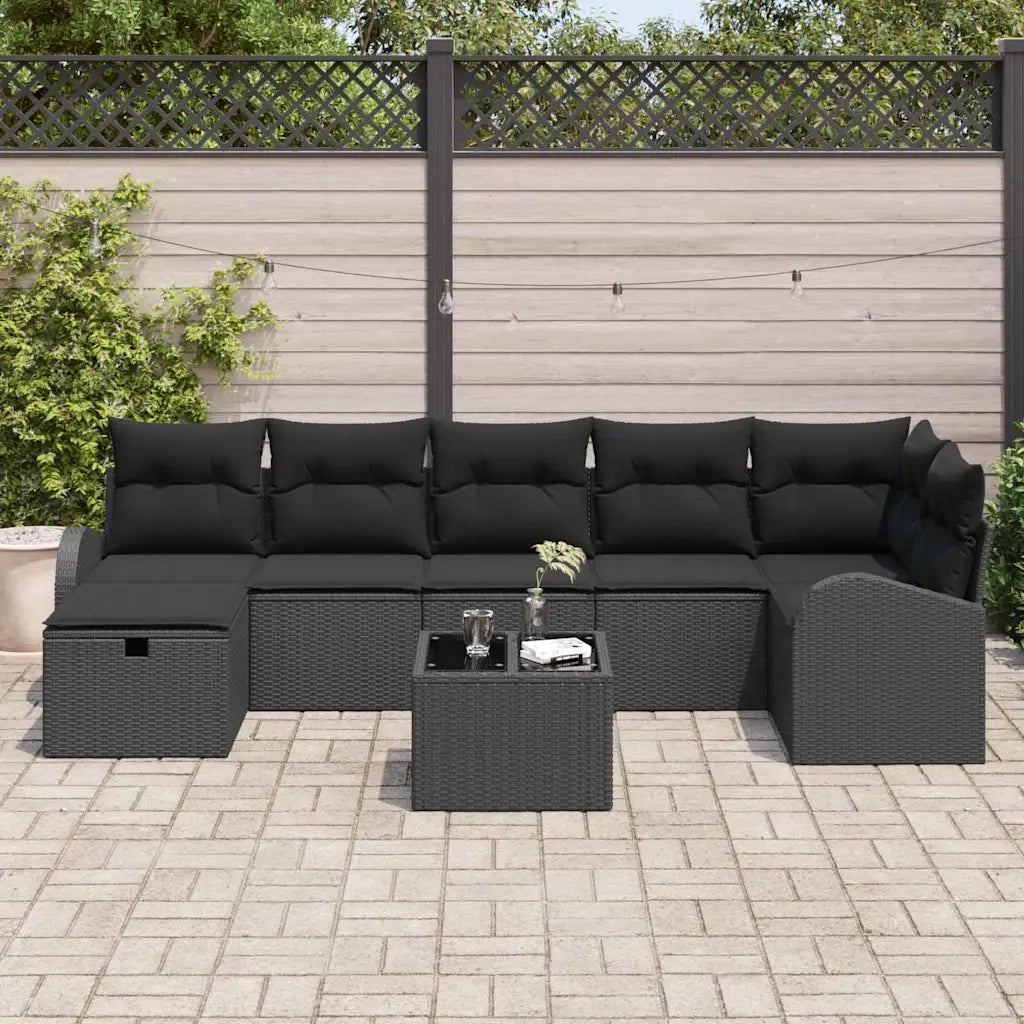 Set Divano da Giardino con cuscino 8 pcs Nero Poly Rattan 3360444