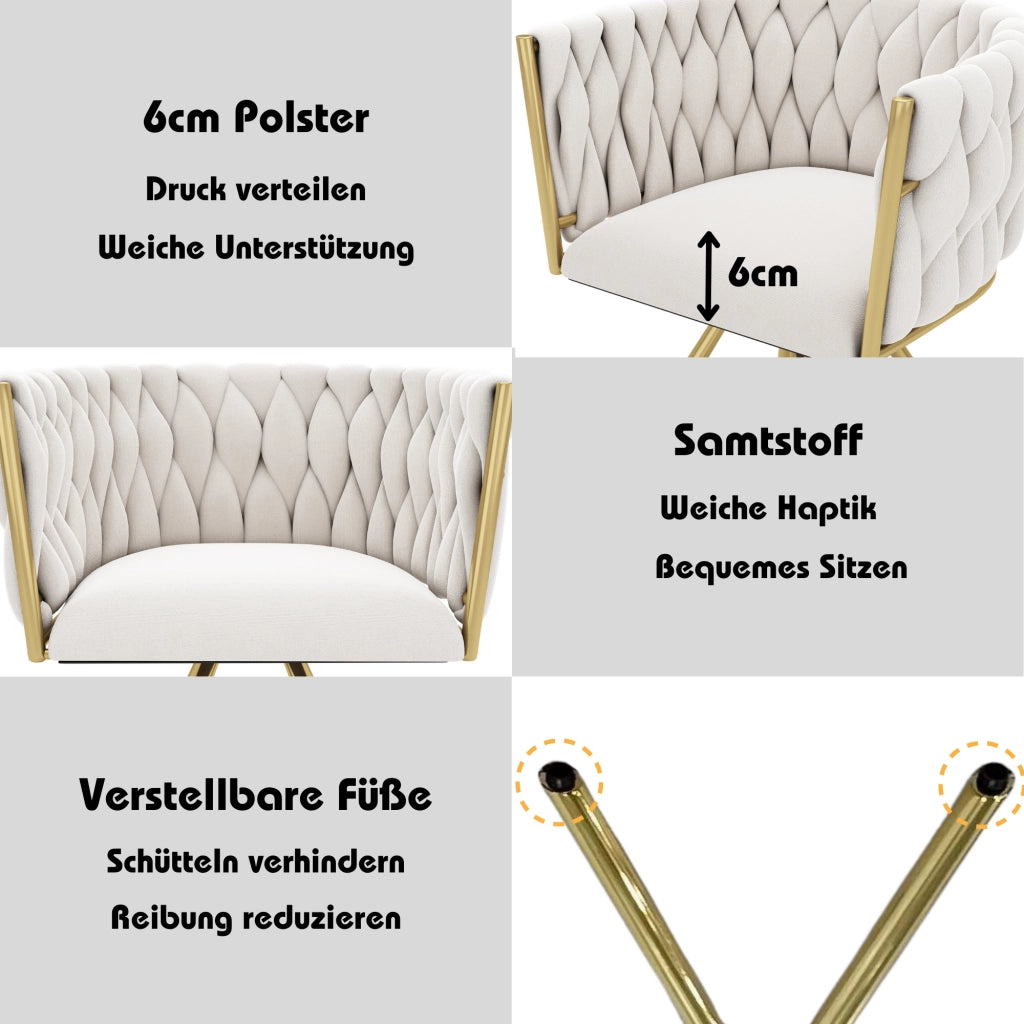 SEDIA Girevole Set da 2 pezzi in Velluto Beige e Oro