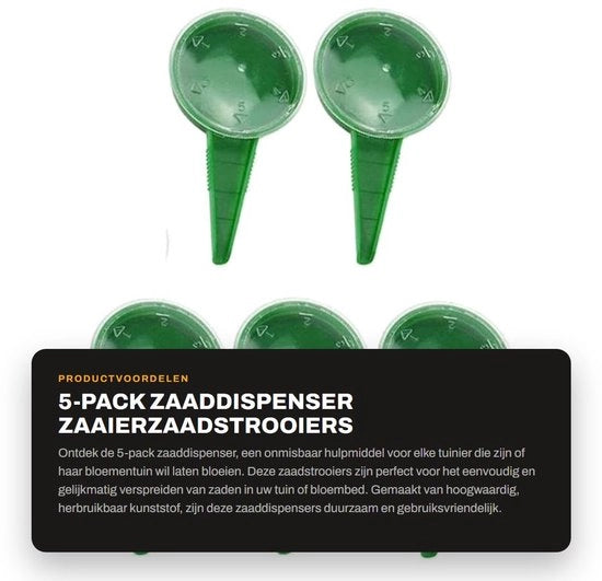 Dispensatore di semi per giardino 5-pack - Hermetico - Flessibile - Maniglia a gomito - Dimensioni 12x6,5 cm - Facile da utilizzare - Semiante