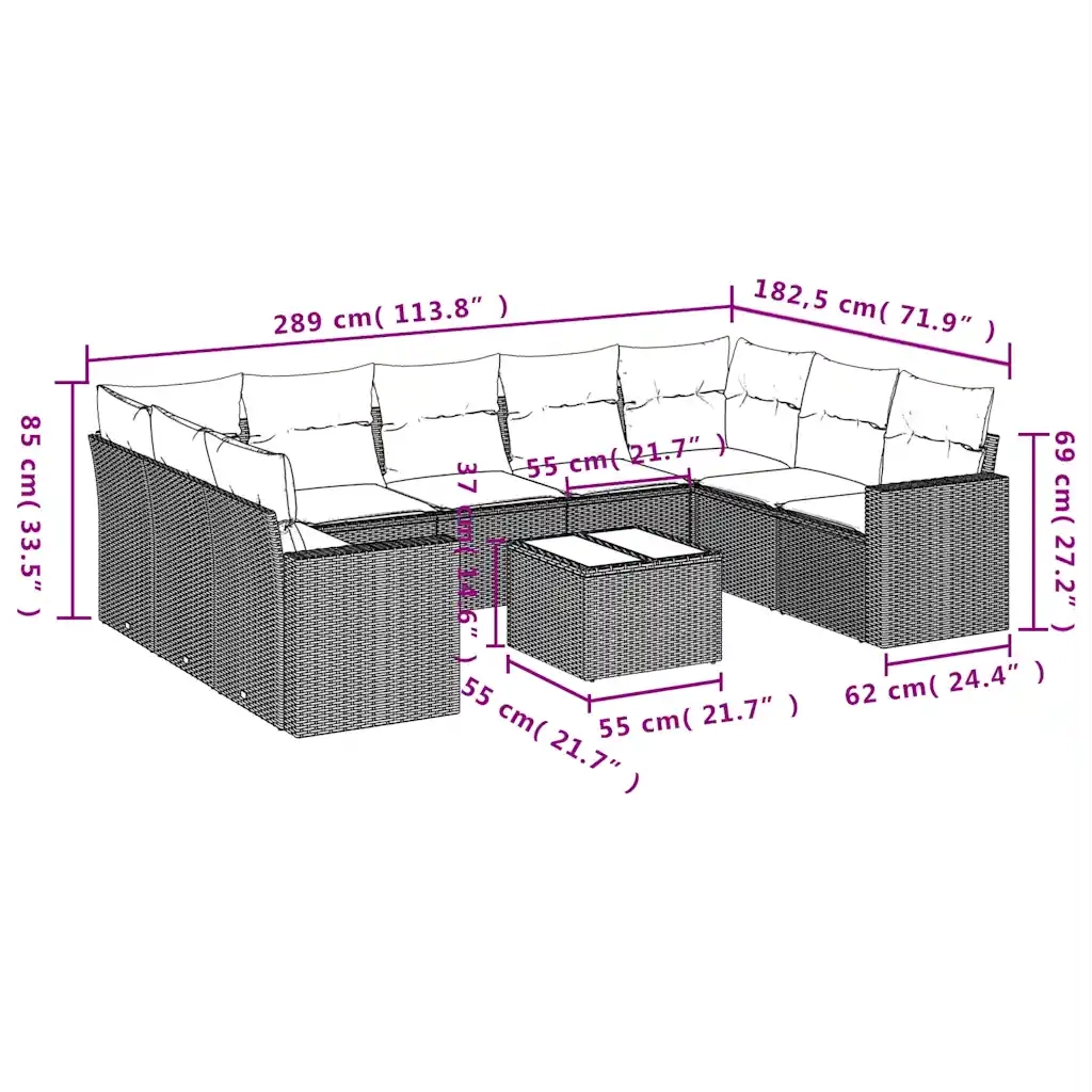 Set Divani da Giardino 10pz con Cuscini in Polyrattan Marrone 3219403