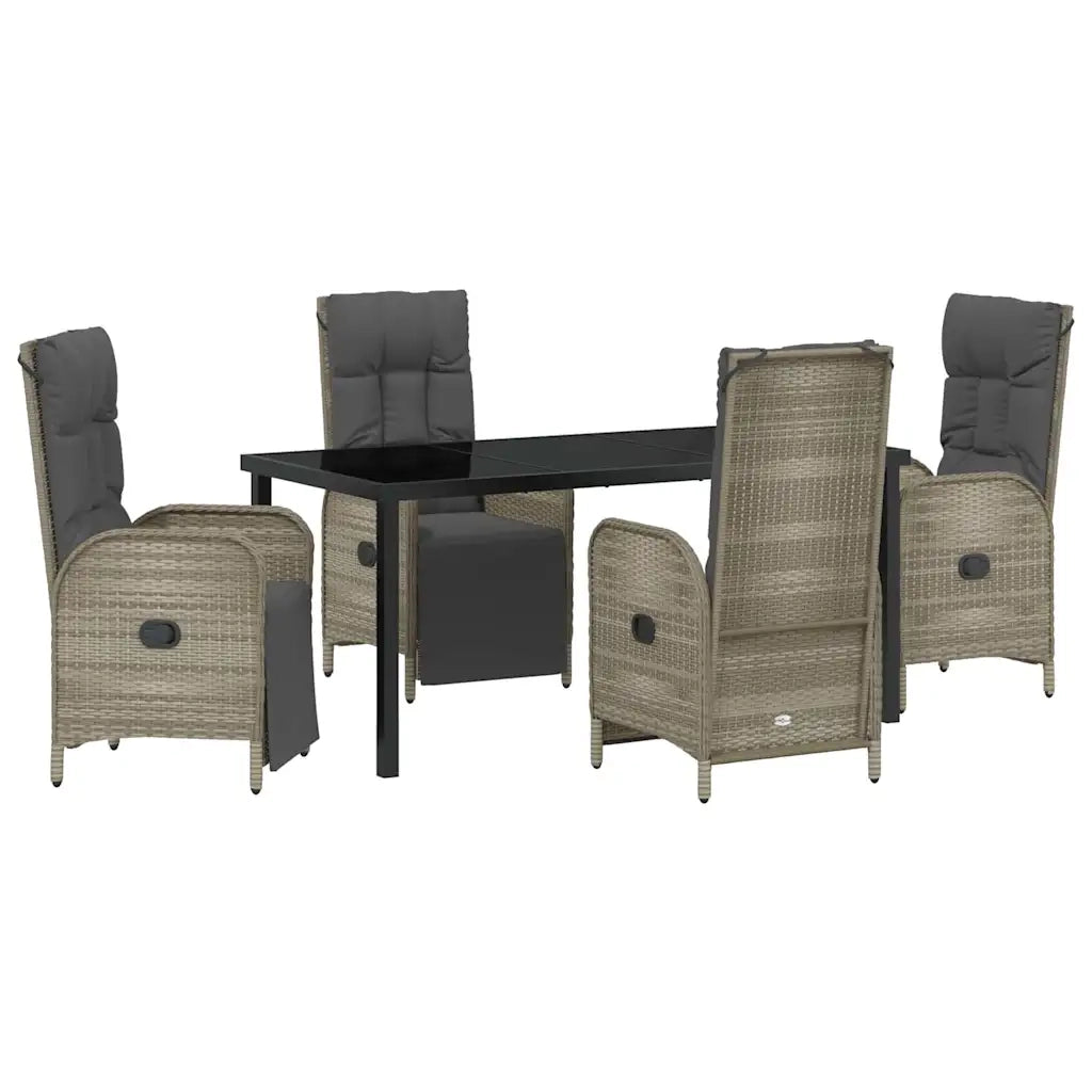 Set da Pranzo per Giardino con cuscino 5 pcs Grigio polyrattan