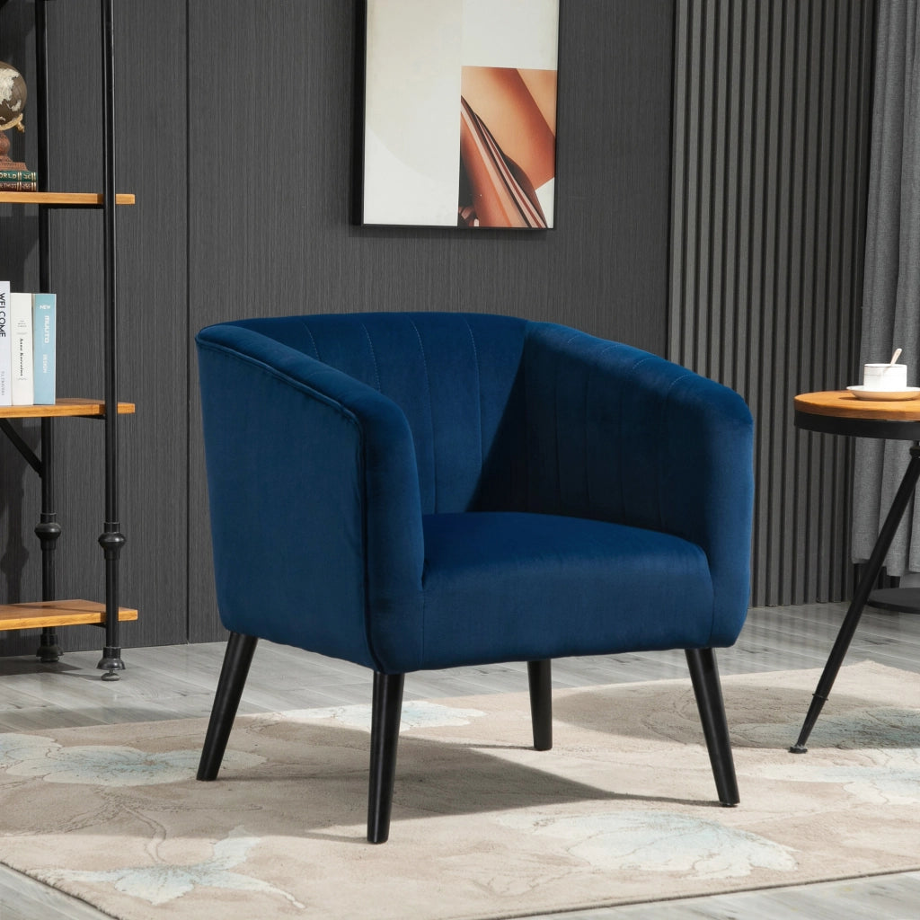Poltrona Imbottita in Velluto ¨C Minimal ¨C Blu, Gambe in Legno, 70.5x70x76cm