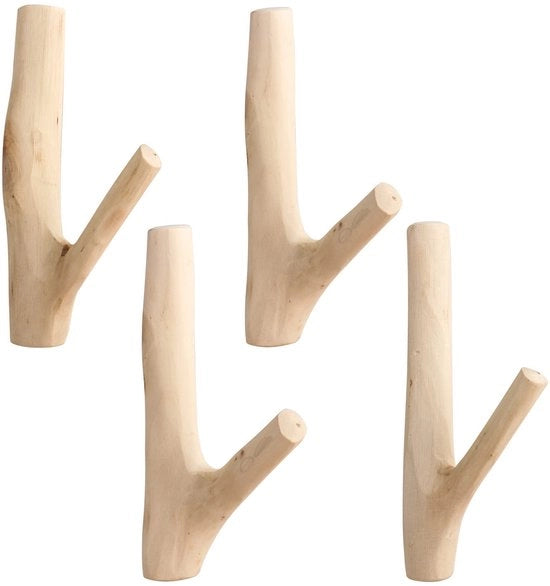 Haken di legno naturale, pacchetto da 4 di haken di legno vintage per cappe, manufatti a mano per appendiabiti, haken di legno naturale per armadi a muro, appendiabiti, hanger per chiavi, armadietto per bambini (larghezza 2-3 cm, senza fori)