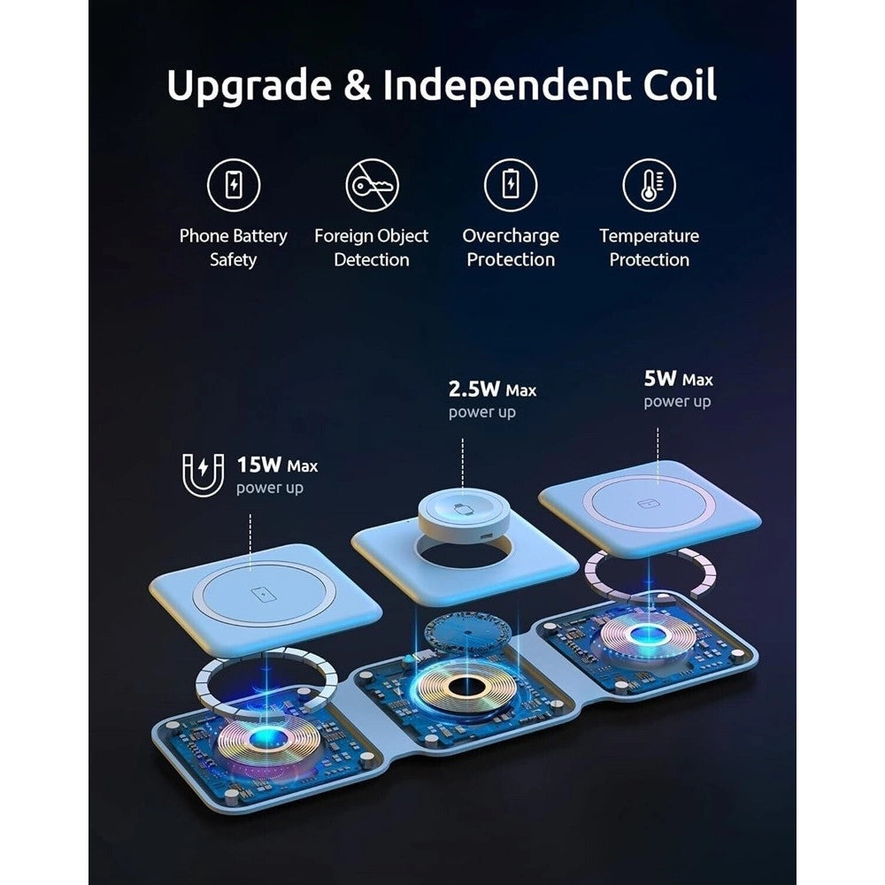 Trade Shop - Caricatore Wireless 3in1 Universale Caricabatterie Magnetico Pieghevole Da 15 W -