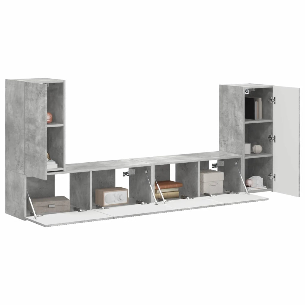 Set mobile TV 4 pcs Grigio cemento Legno multistrato 3409117
