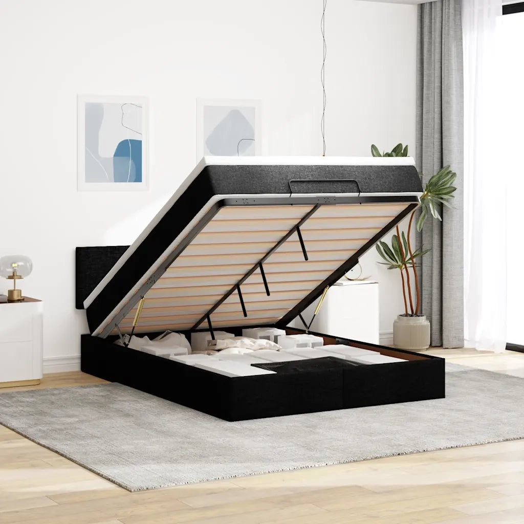 Pouf Letto con Materasso e LED Nero 140x190 cm 3312224