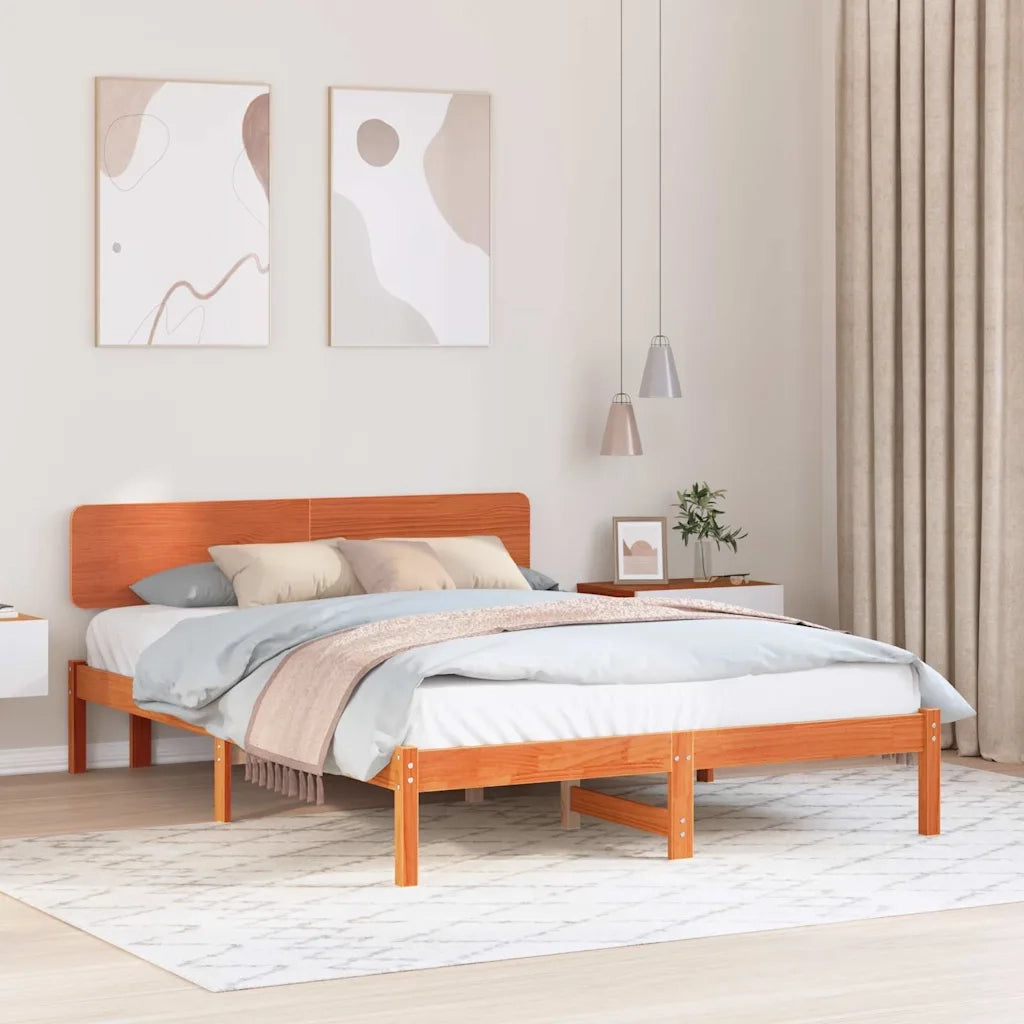 Letto matrimoniale | Letto per adulti | Struttura del letto Marrone cerato 200 x 200 cm Pino massello