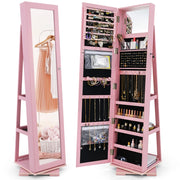 Armadio portagioielli girevole a 360¡ã con specchio, Organizer gioielli 2 in 1 a figura intera Rosa