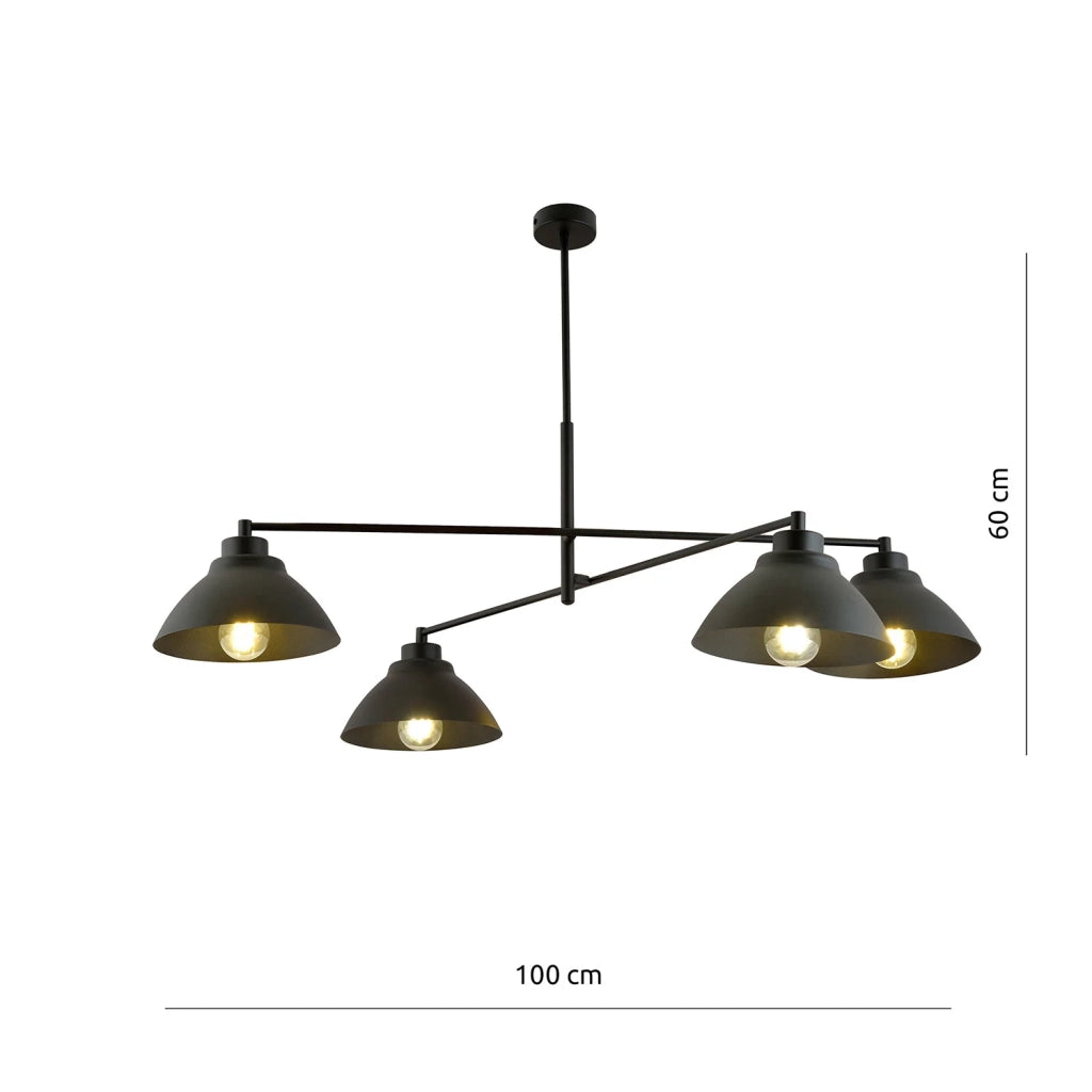 Lampadario Minimal Castore Acciaio Nero 4 Luci E27 Ip20
