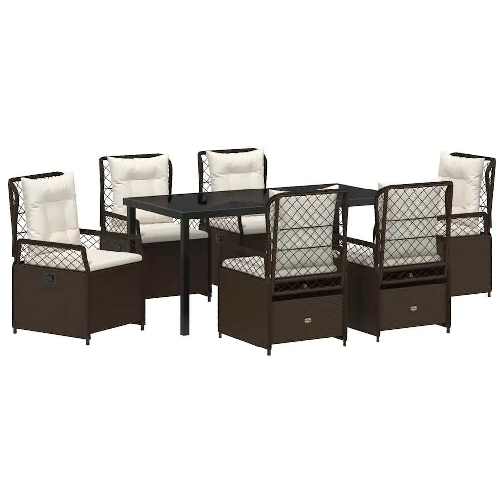 Set da Pranzo per Giardino 7 pcs Marrone polyrattan