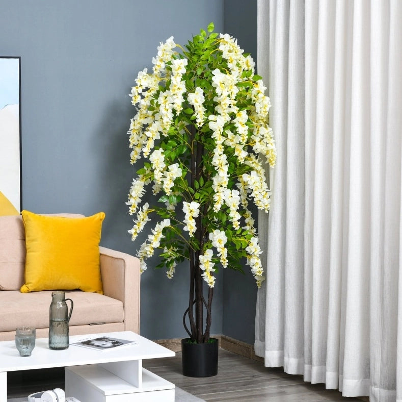 Plante Artificiale Glycine Bianca 165 cm in Plastica con Vaso, Interno Esterno