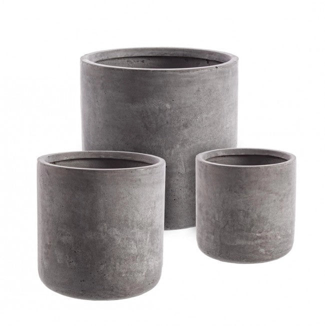 Set 3 Vasi Cemento Cilindro Grigio