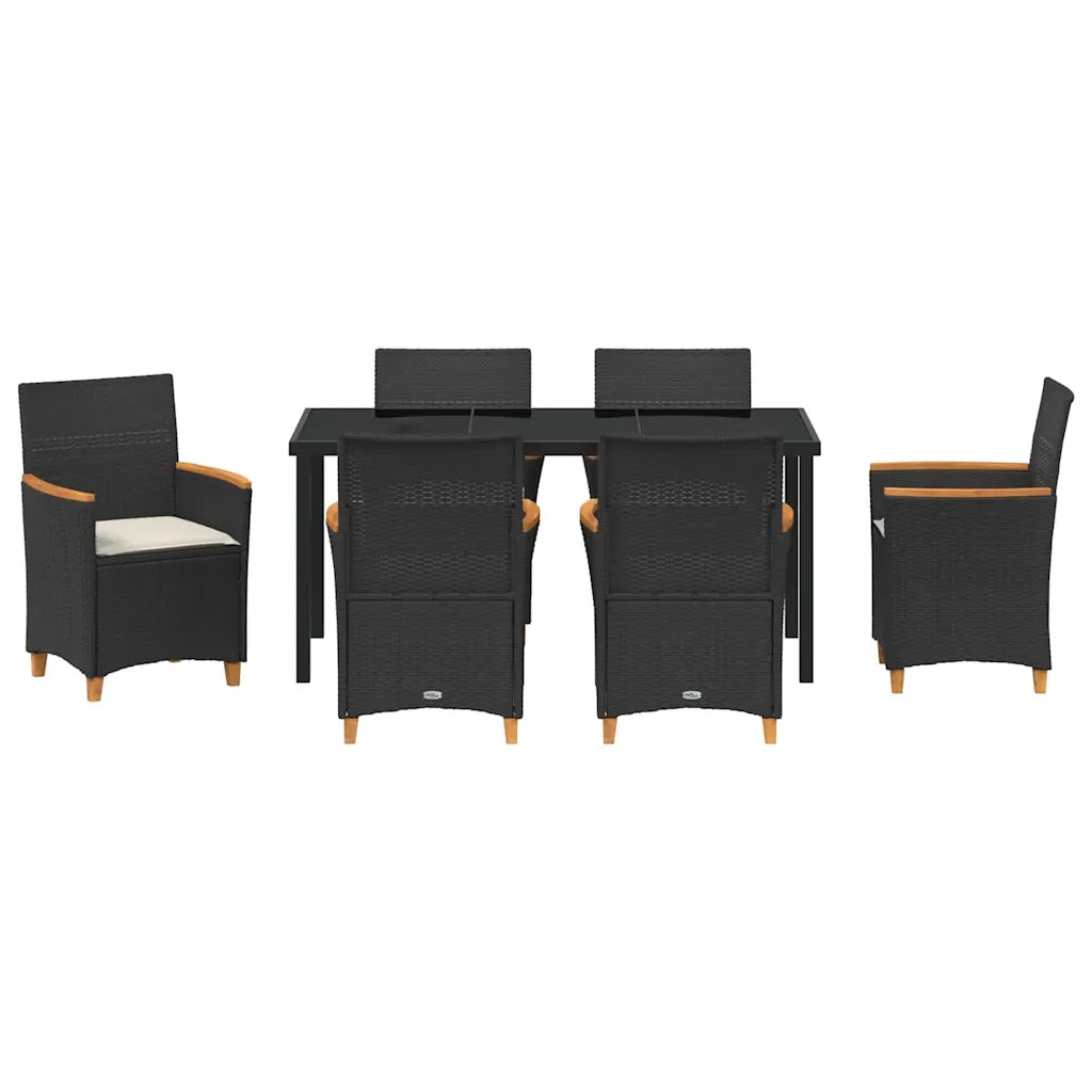 Set da Pranzo per Giardino 7 pcs Nero polyrattan