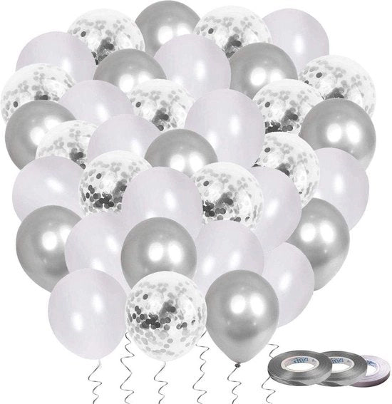 Decorazioni di Festa Palloni Argento Palloni all'Helio - 60 Pezzi Palloni Confetto Metallici per Matrimonio Compleanni Battesimo Decorazioni di Festa - Argento