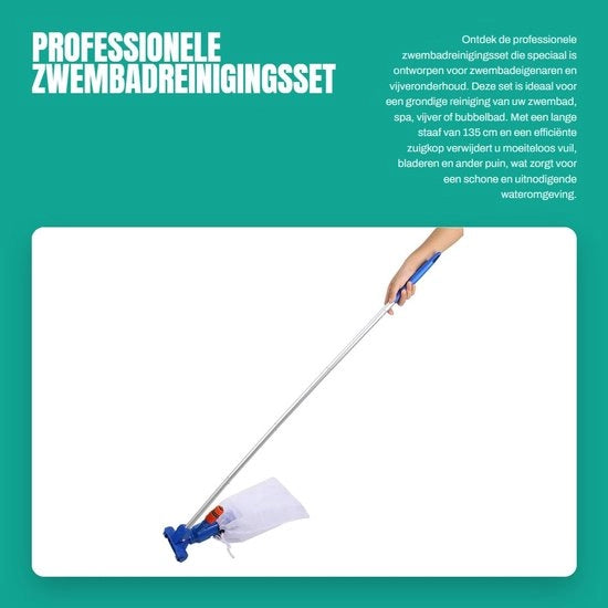 Set di pulizia piscina professionale - Aspiratore - Manico flessibile 135 cm - Pulizia a profondità - Rimozione residui - Progetto innovativo - Accessori piscina