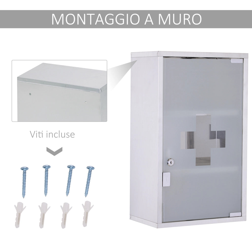 Armadietto medicinali in acciaio inox con serratura ¨C zephmum ¨C 50x30x18cm
