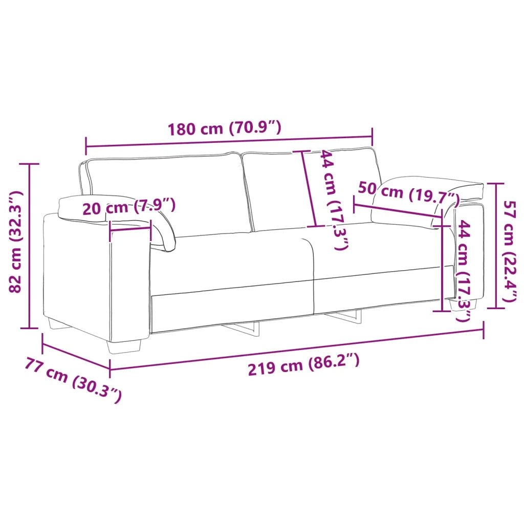 Divano 3-Persone Grigio Nuvola 220 cm Tessuto 4105245