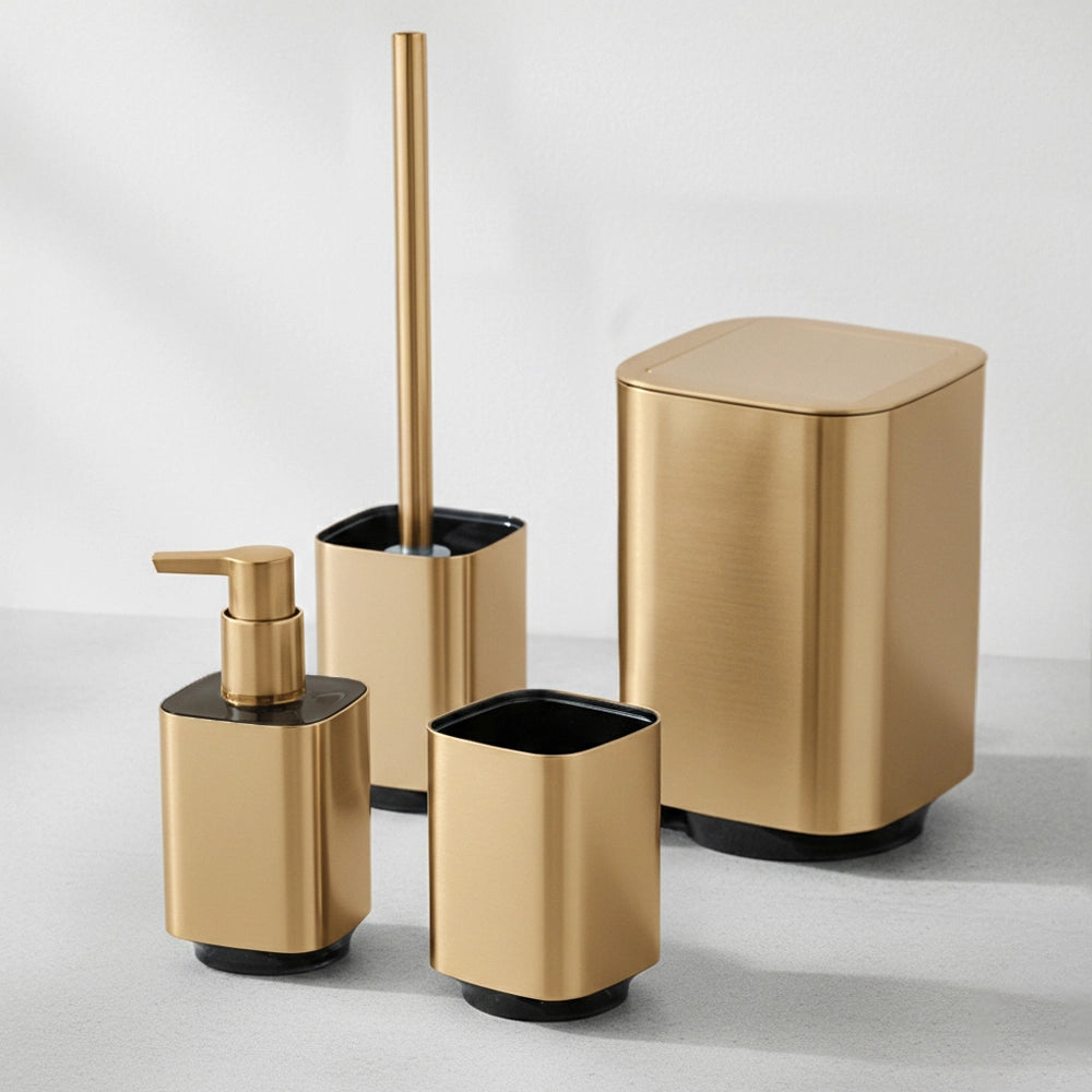 Dispenser sapone in plastica color oro satinato e nero Lumina
