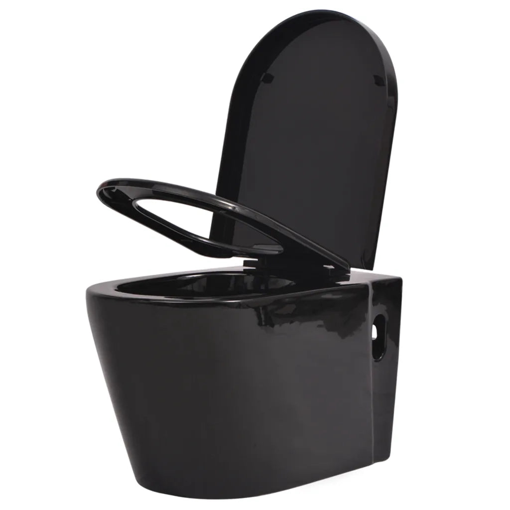WC a Muro con Sciacquone Nascosto in Ceramica Nera 3054477