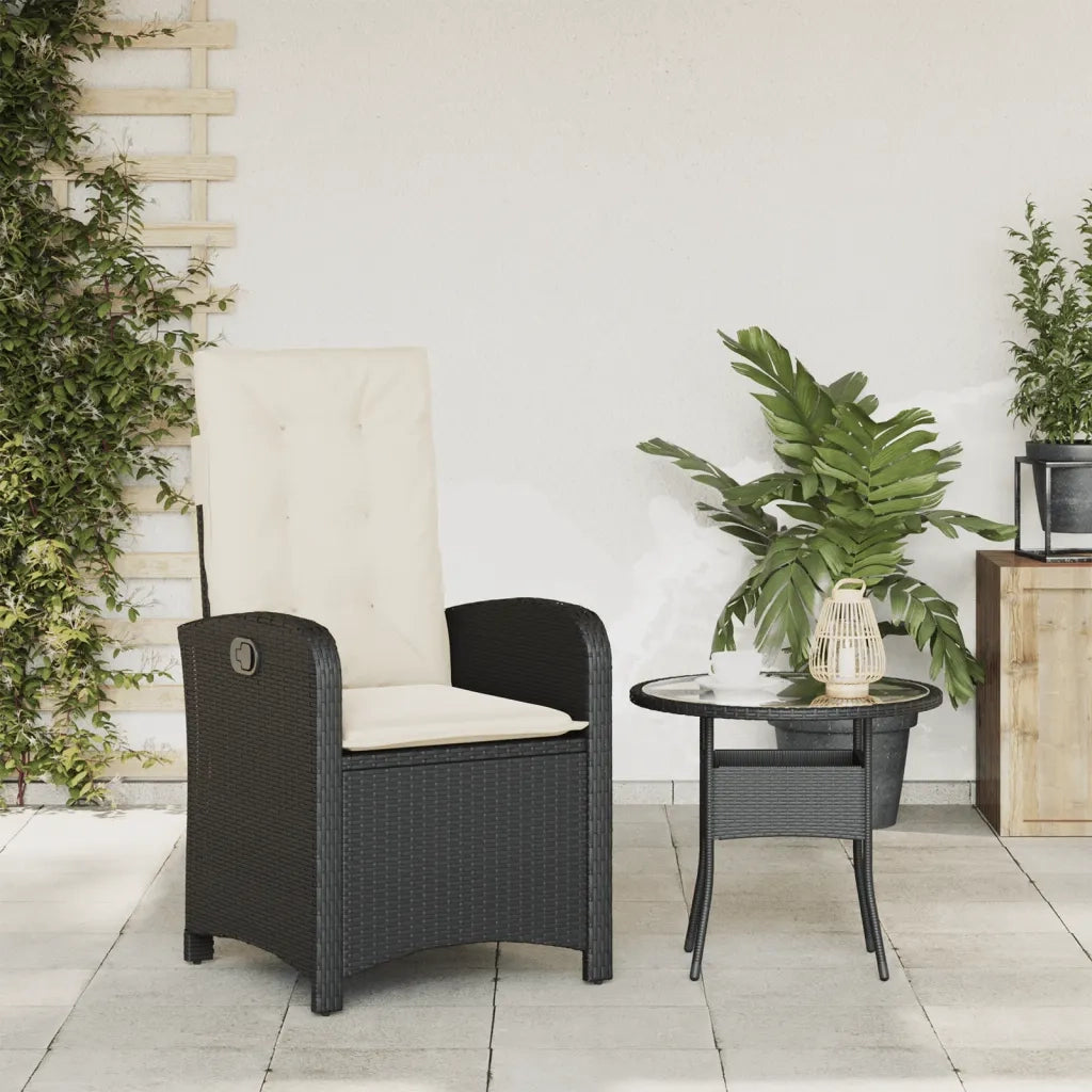 Sedia Reclinabile da Giardino con Cuscini Nera in Polyrattan 365160