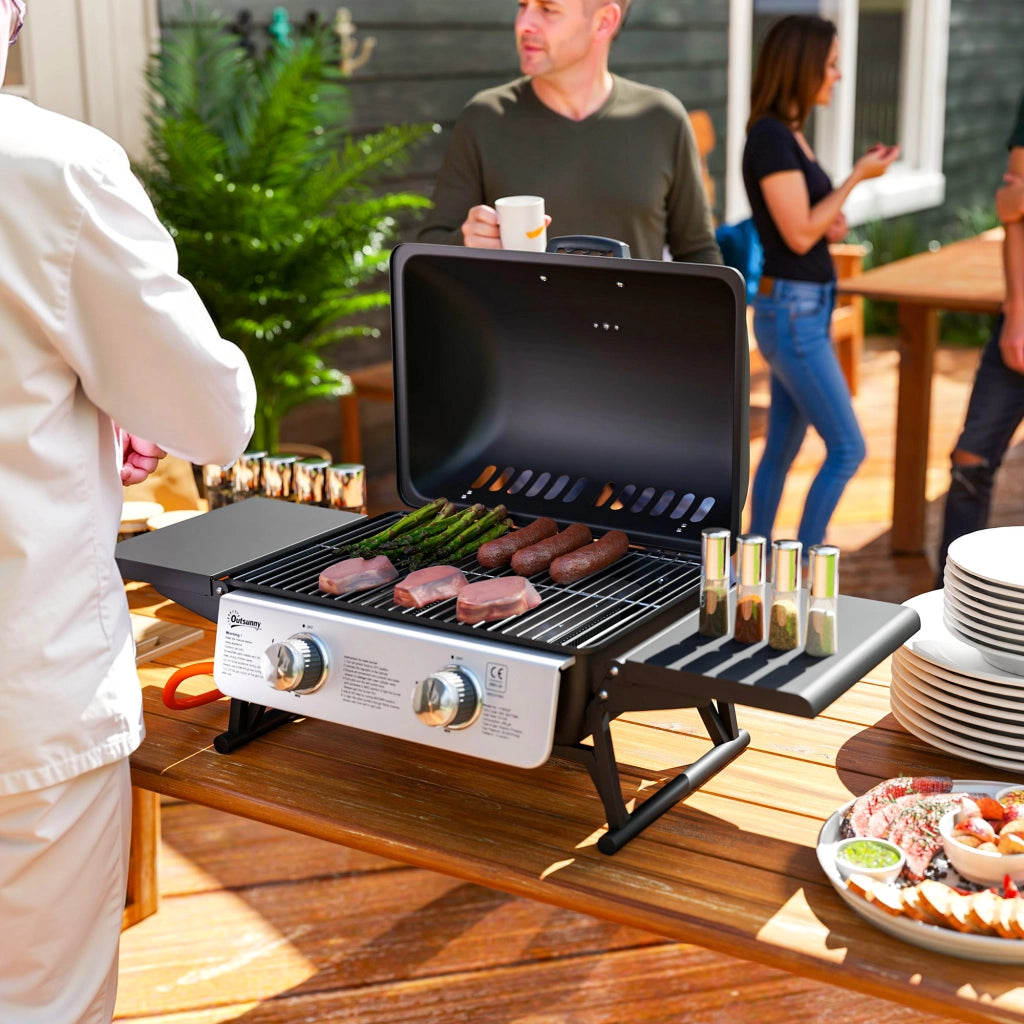 Barbecue a Gas 2 Fuochi Pieghevole con Termometro ¨C Minimal ¨C 101x48x41 cm Nero