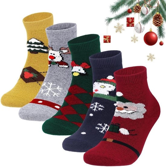 Calze da Natale per Donna - 5 Paia Calze Termiche - Calze di Natale Calde - Disegni di Natale Multicolori - Mix di Poliestere e Cotone di Alta Qualità - Regalo di Natale Perfetto