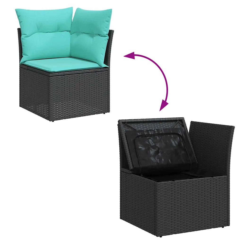 Set Divano da Giardino 9 pcs Nero e Turchese polyrattan 3354875
