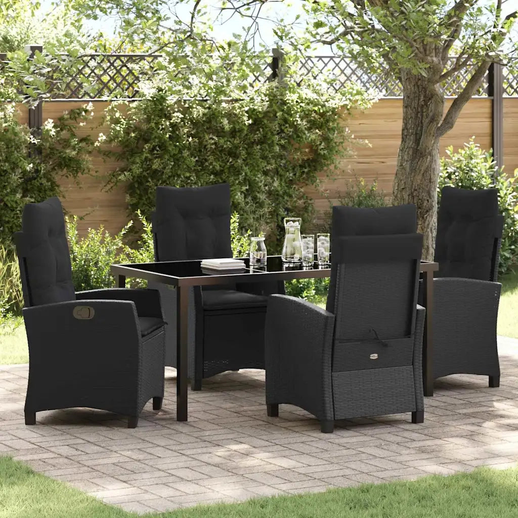 Set da Pranzo per Giardino con cuscino 5 pcs Nero polyrattan