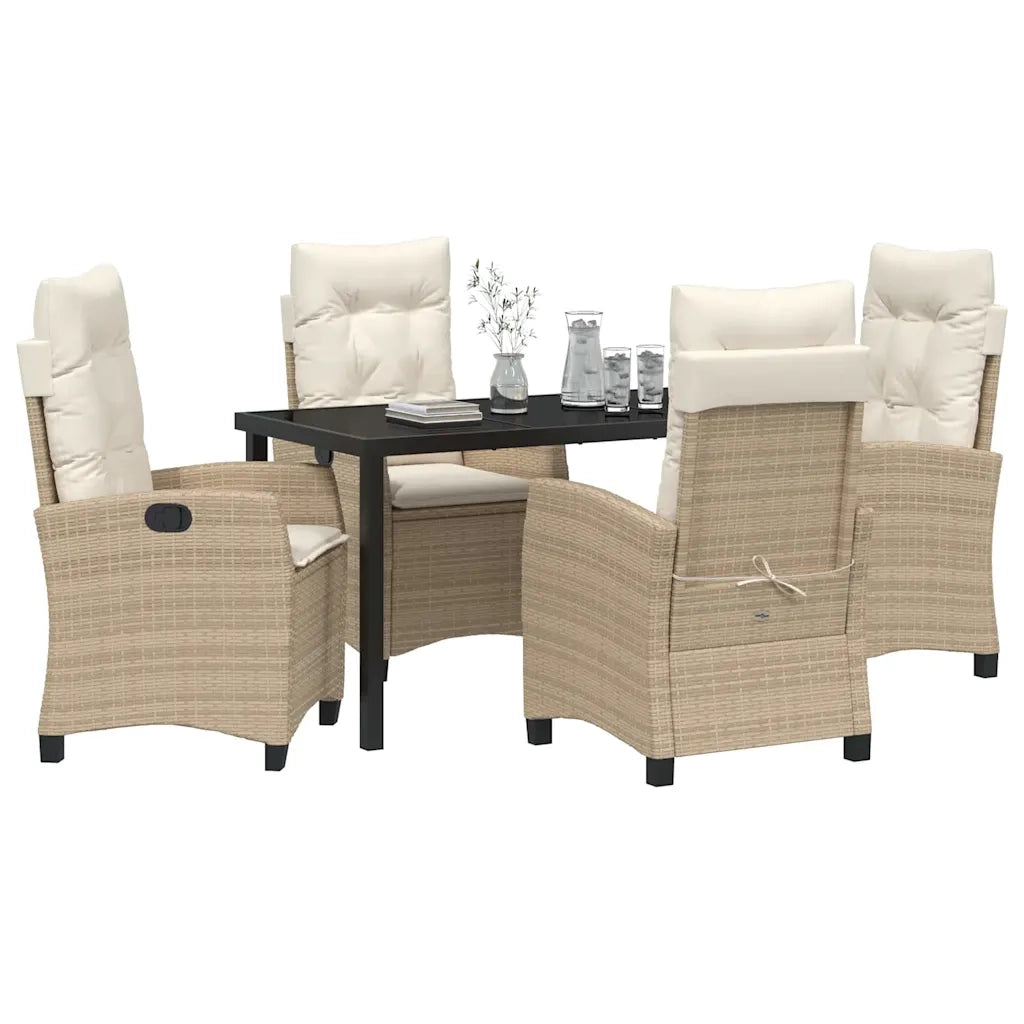 Set da Pranzo per Giardino con cuscino 5 pcs Beige polyrattan