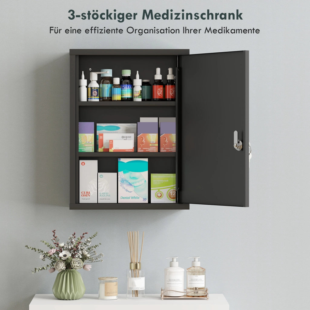 Armadietto farmacia da parete con serratura ¨C Xylo ¨C acciaio nero 40x15x53,5 cm