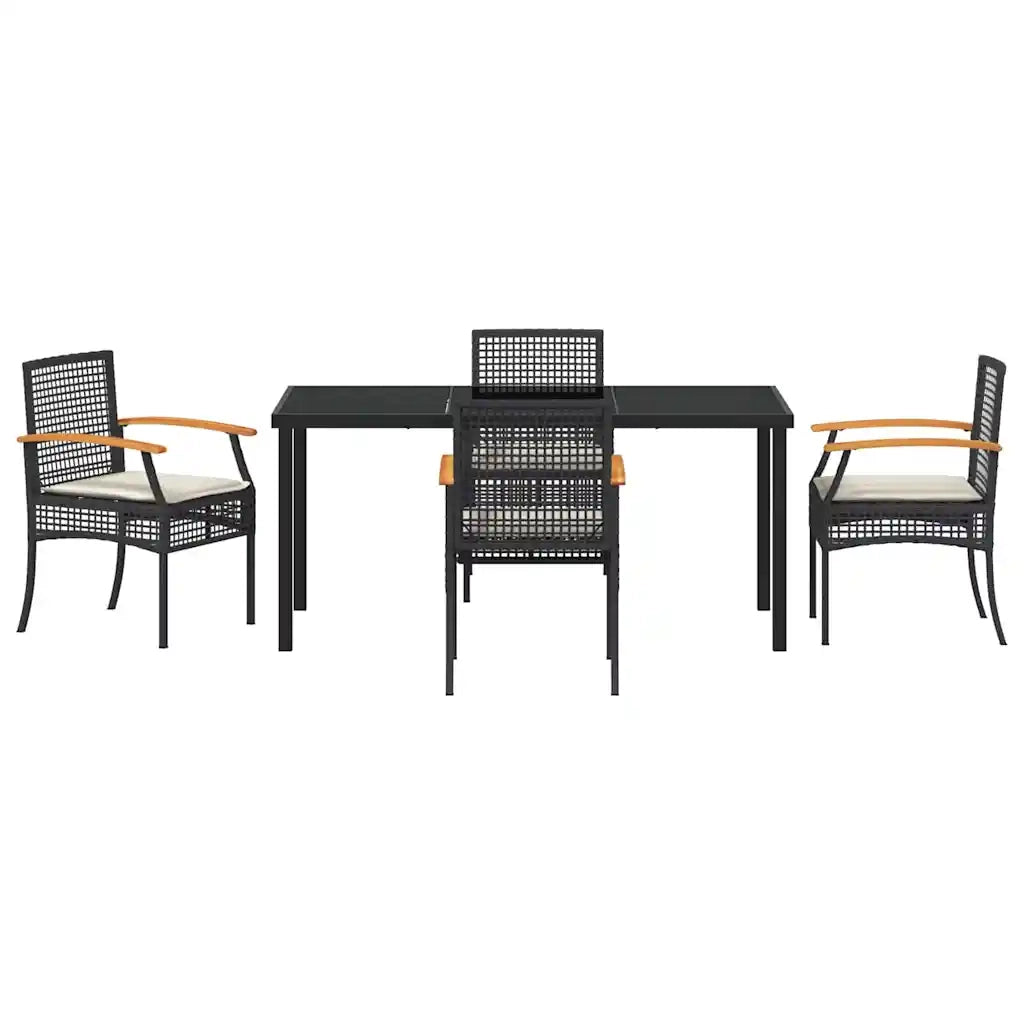 Set da Pranzo per Giardino 5 pcs Nero polyrattan