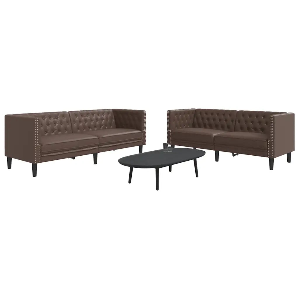 Set Divani Chesterfield 2pz Marrone in Similpelle 3209276