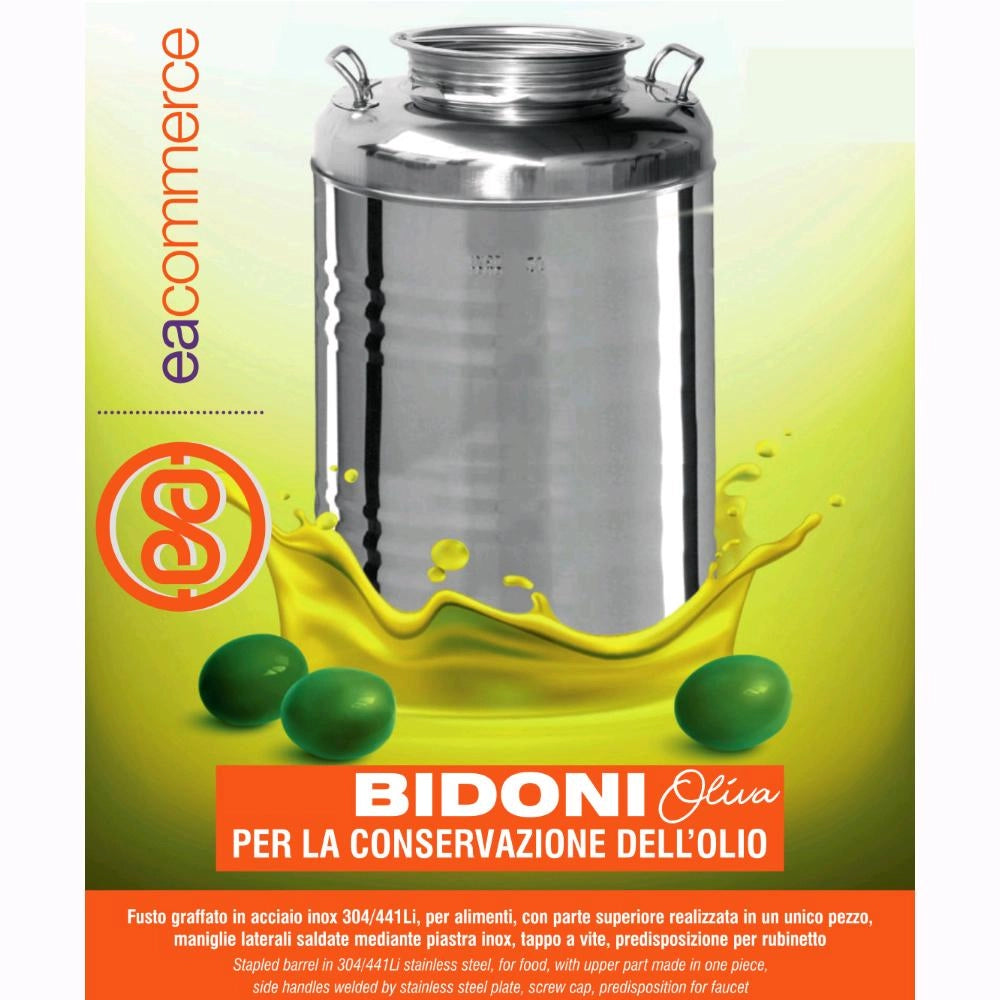 Contenitore Bidone Fusto In Acciaio Inox per Olio 30 Litri con Rubinetto