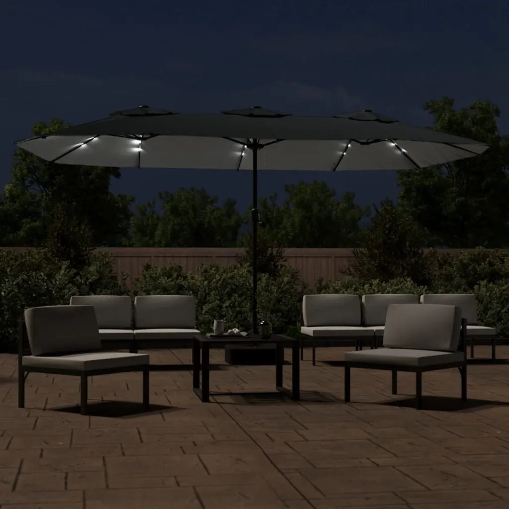 Ombrellone a Doppia Testa con LED-Ombrello da giardino Antracite 449x265 cm
