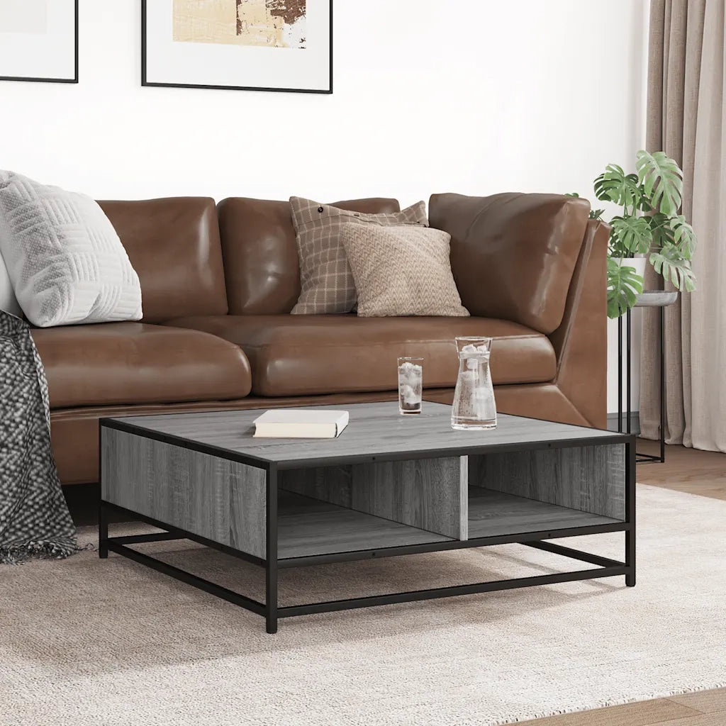 Tavolino-Tavolino da soggiorno-Tavolo Grigio Sonoma 80x80x30 cm in Truciolato e Metallo