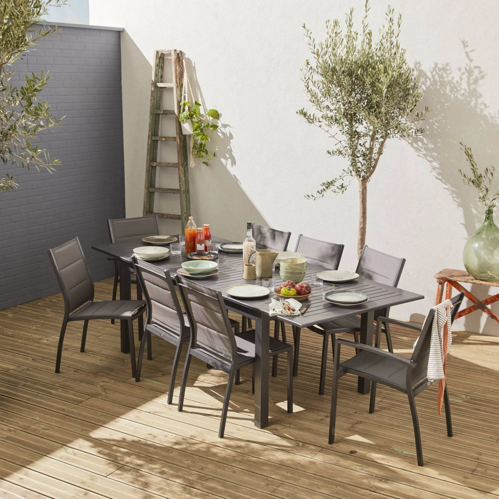 Set tavolo da giardino allungabile in alluminio con 8 posti, antracite