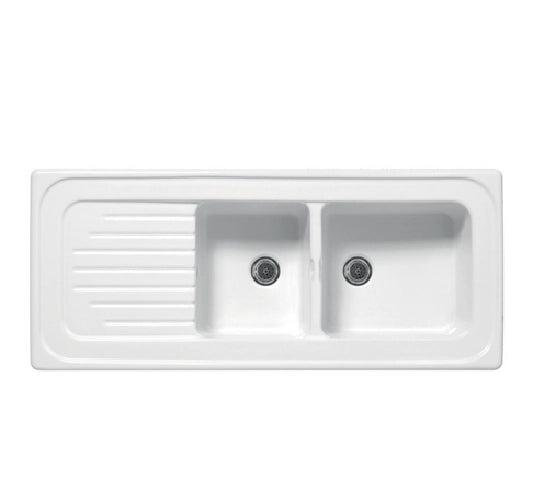 Lavello da incasso in ceramica due vasche 116x50 cm - Bianco