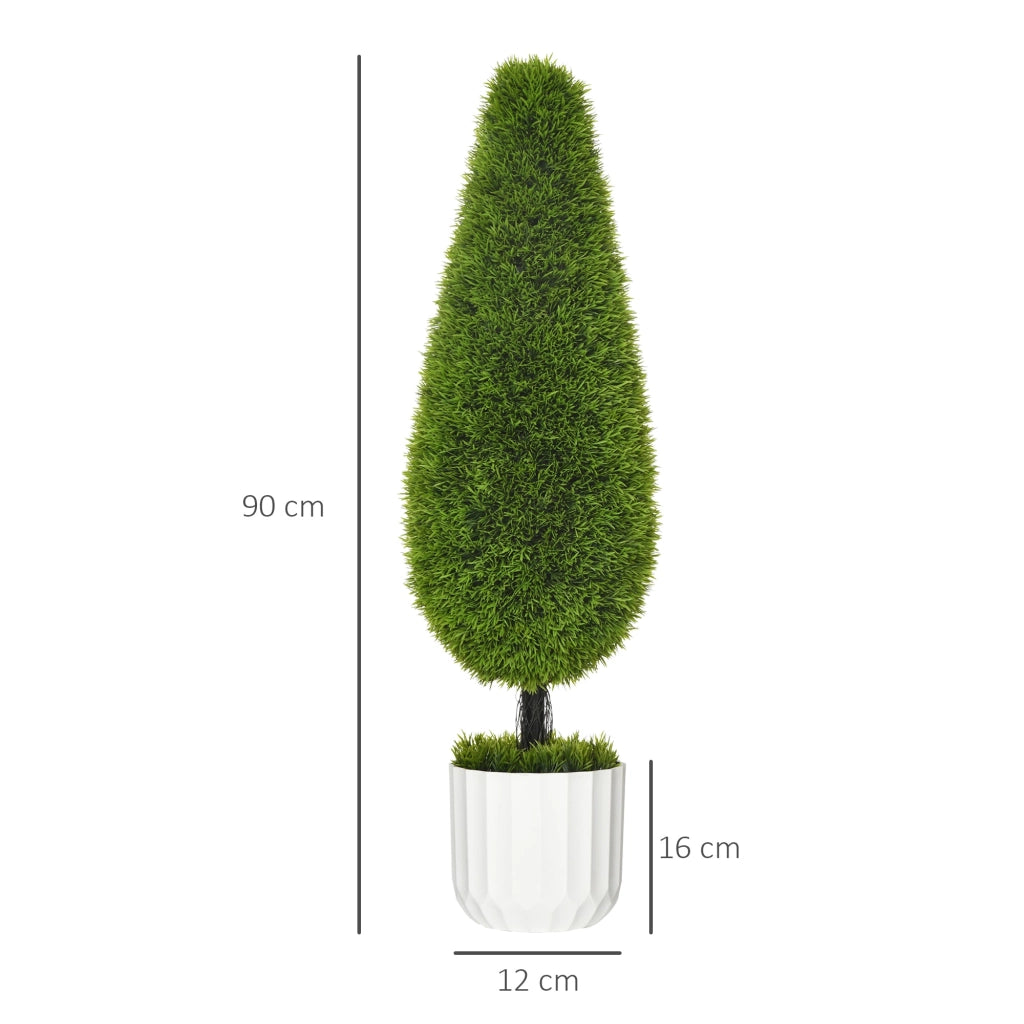 Set 2 Piante Cipresso Artificiali H90 Cm con Vaso Ø12x16 cm Verde e Bianco