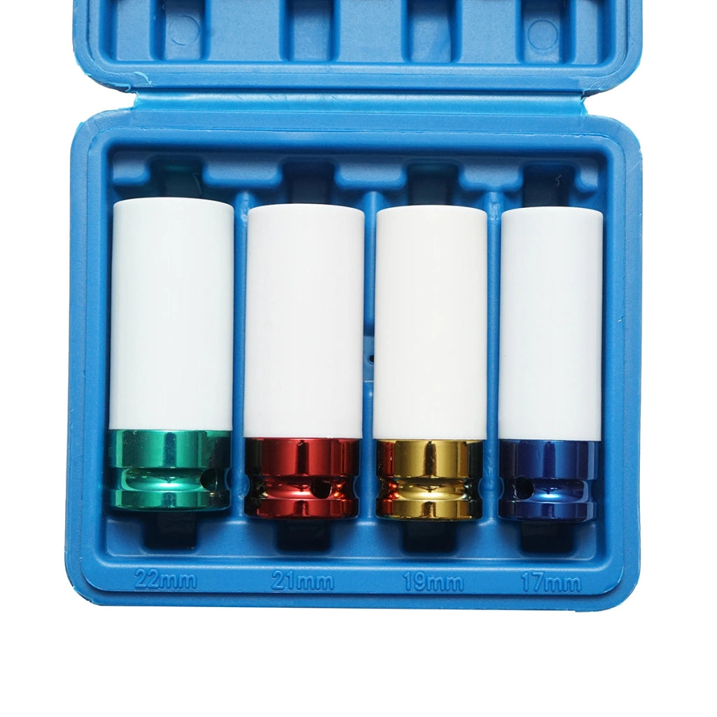 Set di chiavi a percussione per bulloni ruota con protezione del cerchione 17 mm, 19 mm, 21 mm, 22 mm, quadrate da 1/2 pollice Breckner Germany
