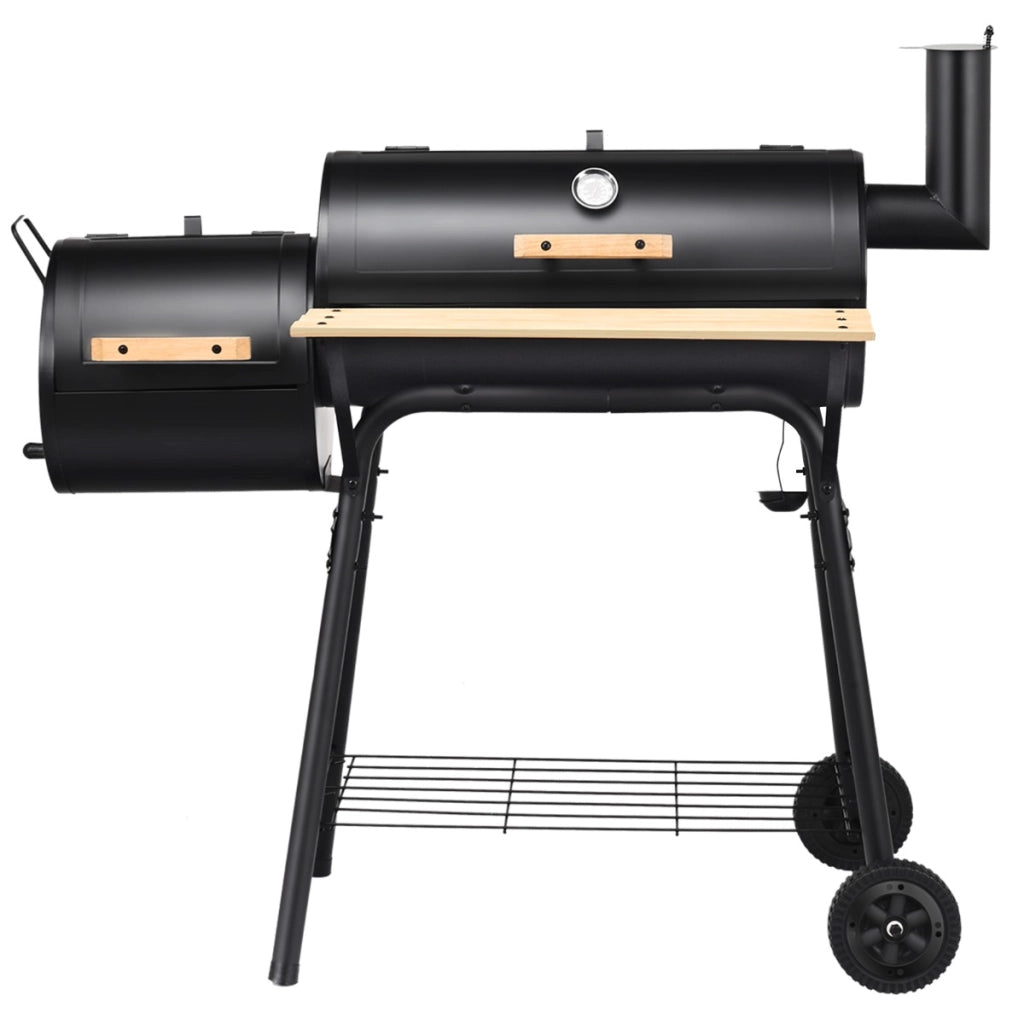 Barbecue a carbone con fumatore a offset, Cuoco per carne da barbecue con cassetto per fuoco laterale 115x65x108cm