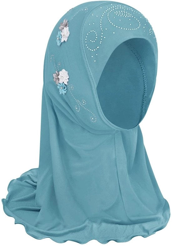 Copricapo con Fiori - Sciarpa Islamica - Velatura per Ragazze - Respirante e Leggero - Protezione UV - 50 x 30 cm
