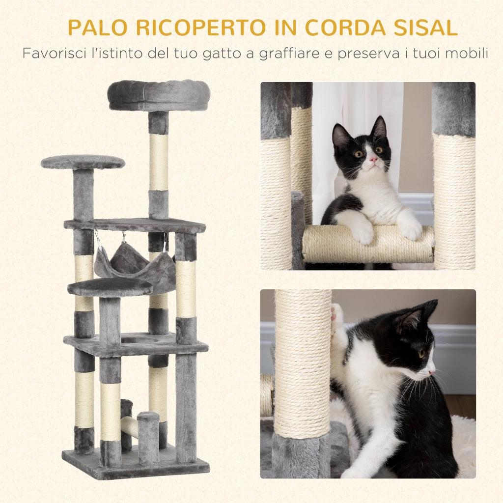 Tiragraffi per Gatti a Livelli con Amaca e Piattaforme ¨C Minimal ¨C Grigio