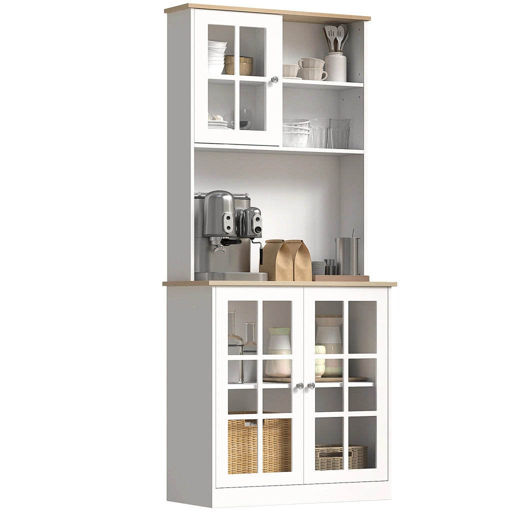 Credenza cucina con piano di lavoro ¨C Xylo ¨C 3 ante vetrate 2 vani ripiani regolabili 80x37x183cm bianco rovere