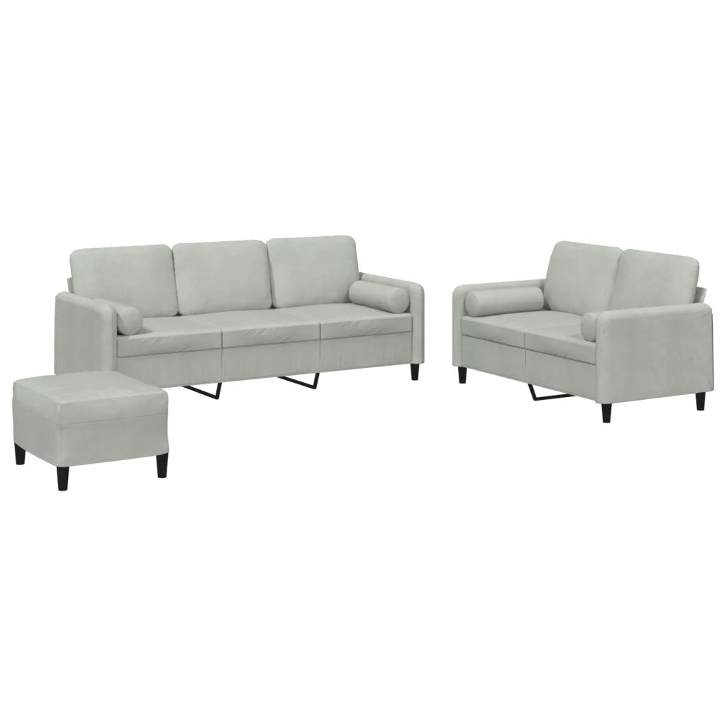 Set di Divani 3 pz con Cuscini Grigio Chiaro in Velluto