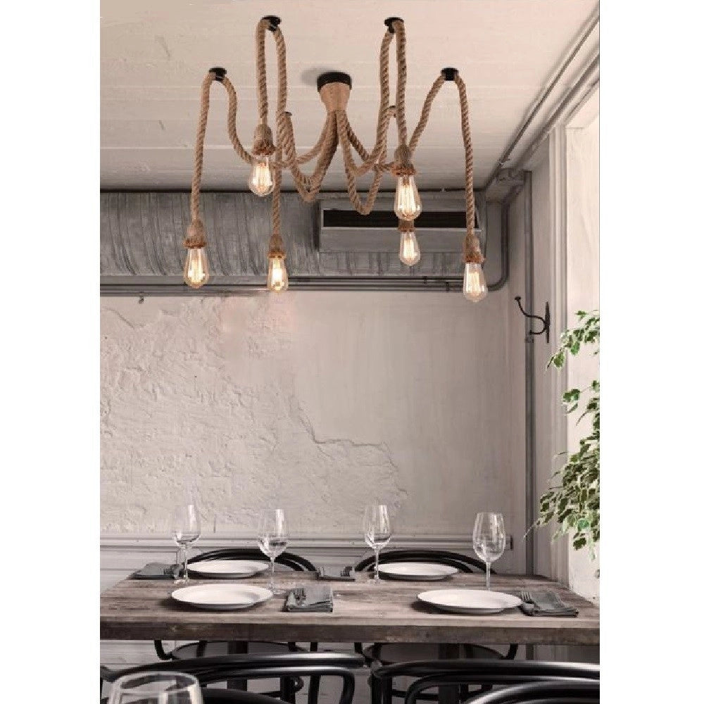 Trade Shop - Lampadario Ragno Sospensione 6 Corde Portalampada E27 Lampada Country Retro B59-6 -