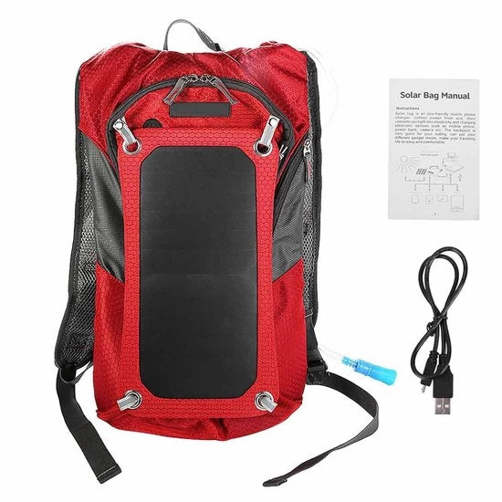 Zaino Solare di Alta Qualità 6,5W - Zaino Multifunzionale - Tasca Schiena Idrorepellente 2L - Telaio in Nylon Duraturo - Ventilazione Ademendente - Zaino a Pannelli Solari