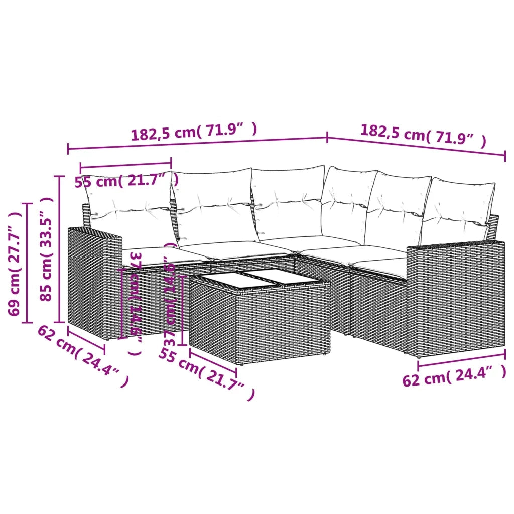 Set Divano da Giardino 6 pz con Cuscini Beige in Polyrattan 3218949