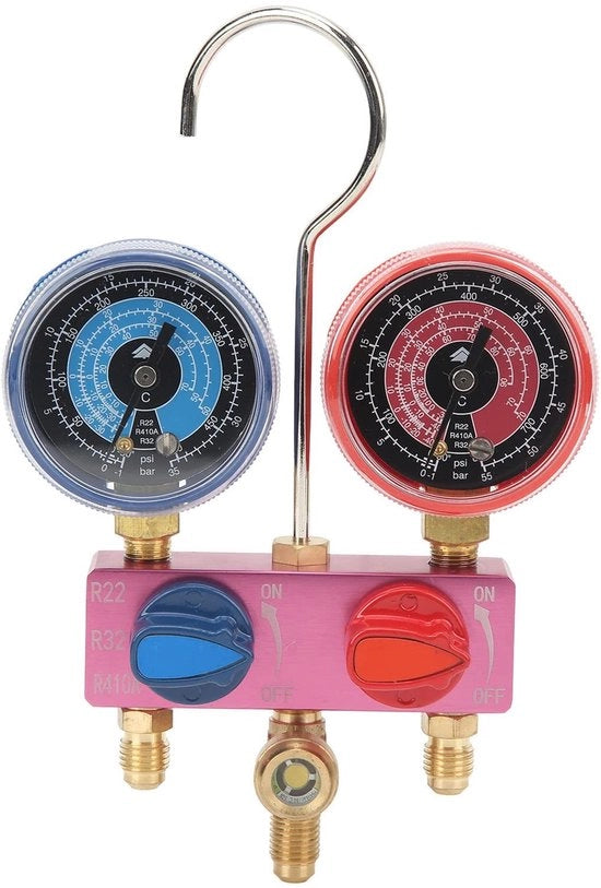 Manometro Diagnostico Mini - G1/4 Connesione - Pulsante Metallico - Refrigeranti R22/R32/R410A - Struttura a Sfera - Display Compatto e Leggibile - Manometro a Sfere