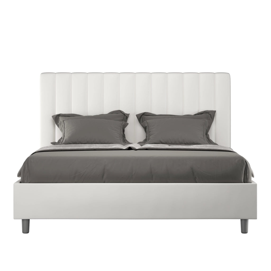 BS COM Letto matrimoniale con rete imbottito 160x210 similpelle bianco